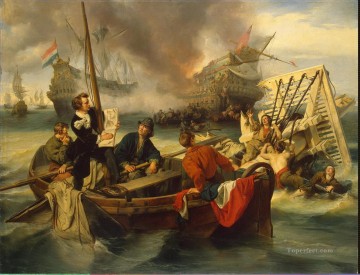 Willem van de Velde dibujando una batalla naval Pinturas al óleo